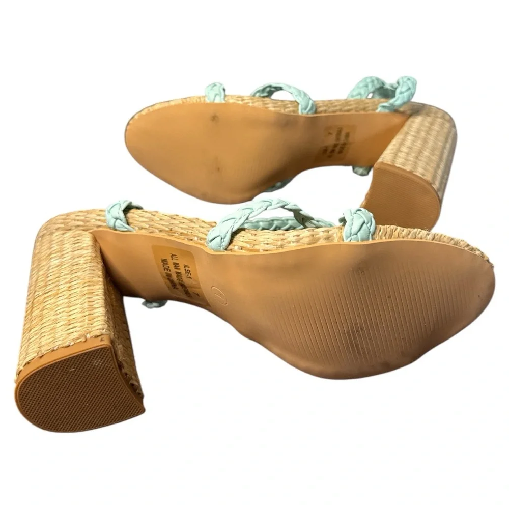 KAYLEEN By Los Angeles Teal and Tan Platform Sandals with Braided Straps - Picture 5 of 6